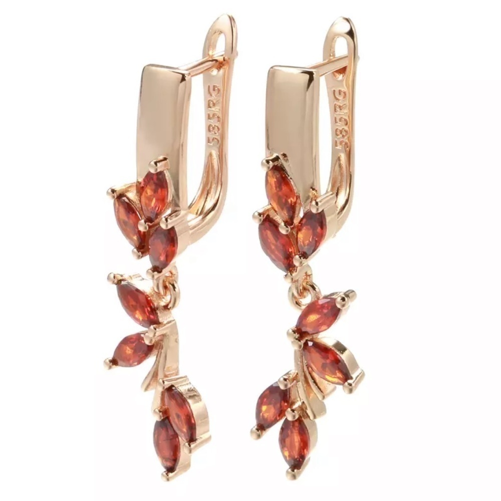 Rose Gold Plated Drop Earrings Red Natural Zircon
